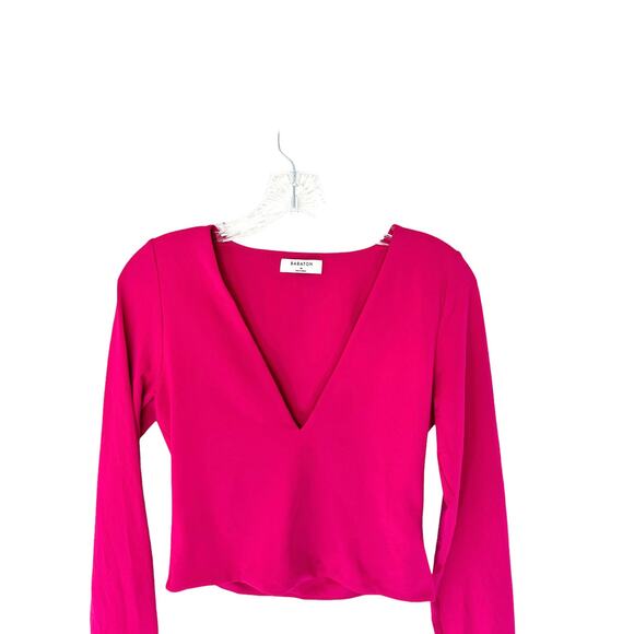 Aritizia Babaton Pink Contour V-Neck Body Hugging Long Sleeve Top‎ Size Medium - Picture 3 of 9